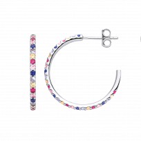 Silver Multicolour CZ Hoop Earrings