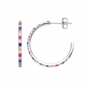 Silver Multicolour CZ Hoop Earrings