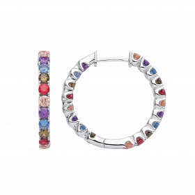 Silver Multicolour CZ Hoop Earrings