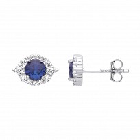 Silver CZ & Sapphire Stud Earrings