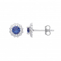 Silver CZ & Sapphire Stud Earrings