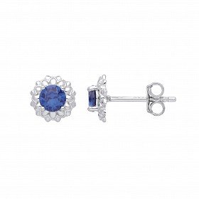Silver CZ & Sapphire Stud Earrings