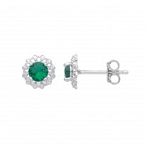 Silver CZ & Emerald Stud Earrings