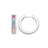 Silver CZ Multicolour Hoop Earrings