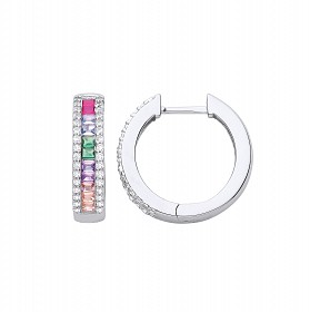 Silver CZ Multicolour Hoop Earrings