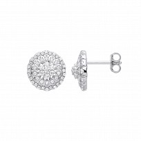 Silver CZ Round Cluster Stud Earrings