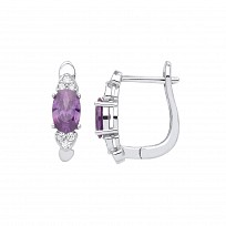 Silver CZ & Amethyst Huggie Hoop Earrings