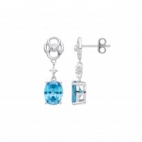 Silver CZ & Aquamarine Fancy Drop Earrings