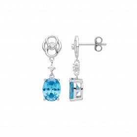 Silver CZ & Aquamarine Fancy Drop Earrings