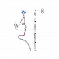 SilverCZ Multicoloured Face Shaped Earrings
