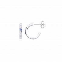 Silver CZ & Sapphire Half Hoop Earrings