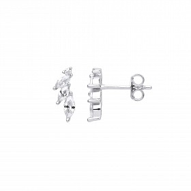 Silver CZ Petals Stud Earrings