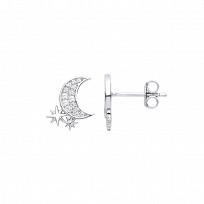 Silver Moon & Stars Stud Earrings