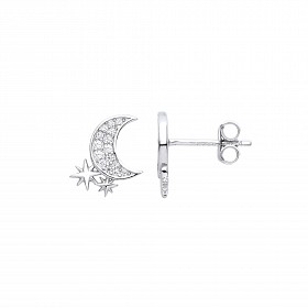 Silver Moon & Stars Stud Earrings