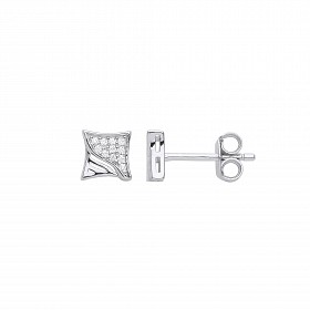 Silver CZ Square Stud Earrings