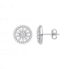 Silver CZ Cluster Stud Earrings