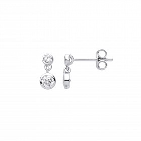 Silver CZ Stud Drop Earrings