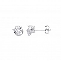 Silver CZ Leaf Stud Earring
