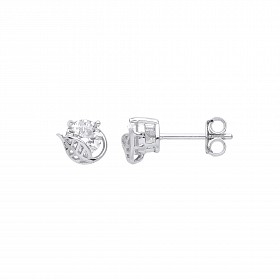 Silver CZ Leaf Stud Earring