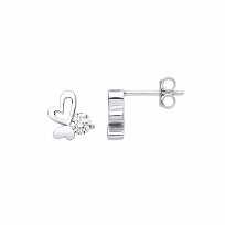 Silver CZ Fancy Heart Stud Earrings