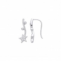 Silver CZ Fancy Star Line Drop Earrings