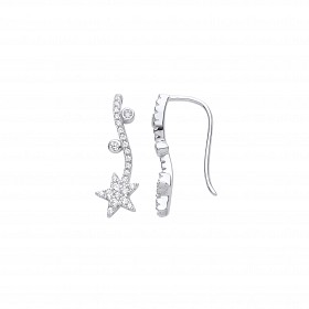 Silver CZ Fancy Star Line Drop Earrings