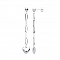 Silver Paper Link Chain & Heart Drop Earrings