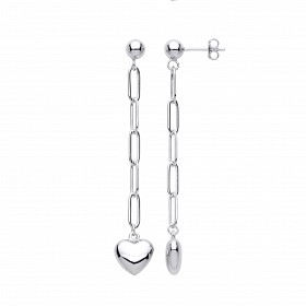 Silver Paper Link Chain & Heart Drop Earrings