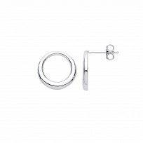 Silver Polished Circle Stud Earrings