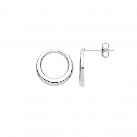 Silver Polished Circle Stud Earrings