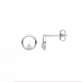 Silver CZ Circle Stud Earrings