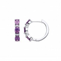 Silver CZ & Amethyst Fancy Hoop Earrings