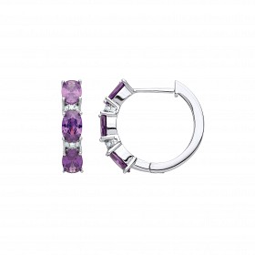 Silver CZ & Amethyst Fancy Hoop Earrings