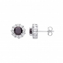 Silver CZ Studs With Black Centre Stone & Outer Clear Stones