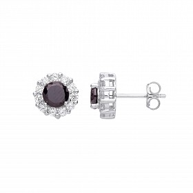 Silver CZ Studs With Black Centre Stone & Outer Clear Stones