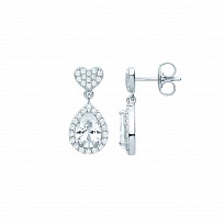 Silver CZ Heart & Pear Shape Drop Earrings