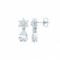 Silver CZ Flower & Pear Shape Drop Earrings