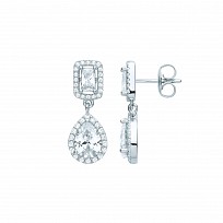 Silver CZ Emerald Cut & Pear Shape Drop Earrings