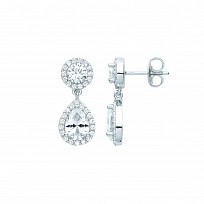 Silver CZ Round & Pear Shape Drop Earrings