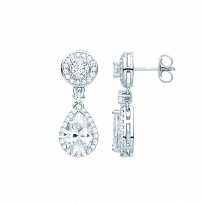 Silver CZ Round & Pear Shape Drop Earrings