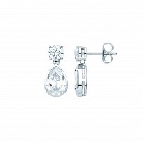 Silver CZ Round & Pear Shape Drop Earrings