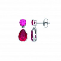 Silver CZ & Ruby Round & Pear Shape Drop Earrings