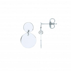 Silver Double Disc Drop Earrings