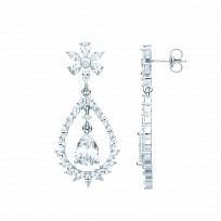 Silver CZ Fancy Flower Pear Drop Earrings