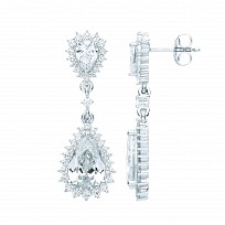 Silver CZ Fancy Pear Drop Earrings