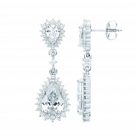 Silver CZ Fancy Pear Drop Earrings
