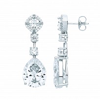 Silver CZ Fancy Cushion & Pear Drop Earrings