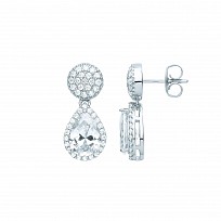 Silver CZ Fancy Round & Pear Drop Earrings