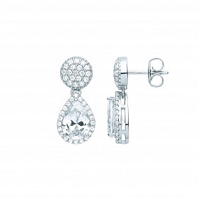Silver CZ Fancy Round & Pear Drop Earrings