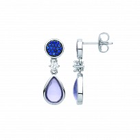 Silver CZ Sapphire Pear Drop Earrings